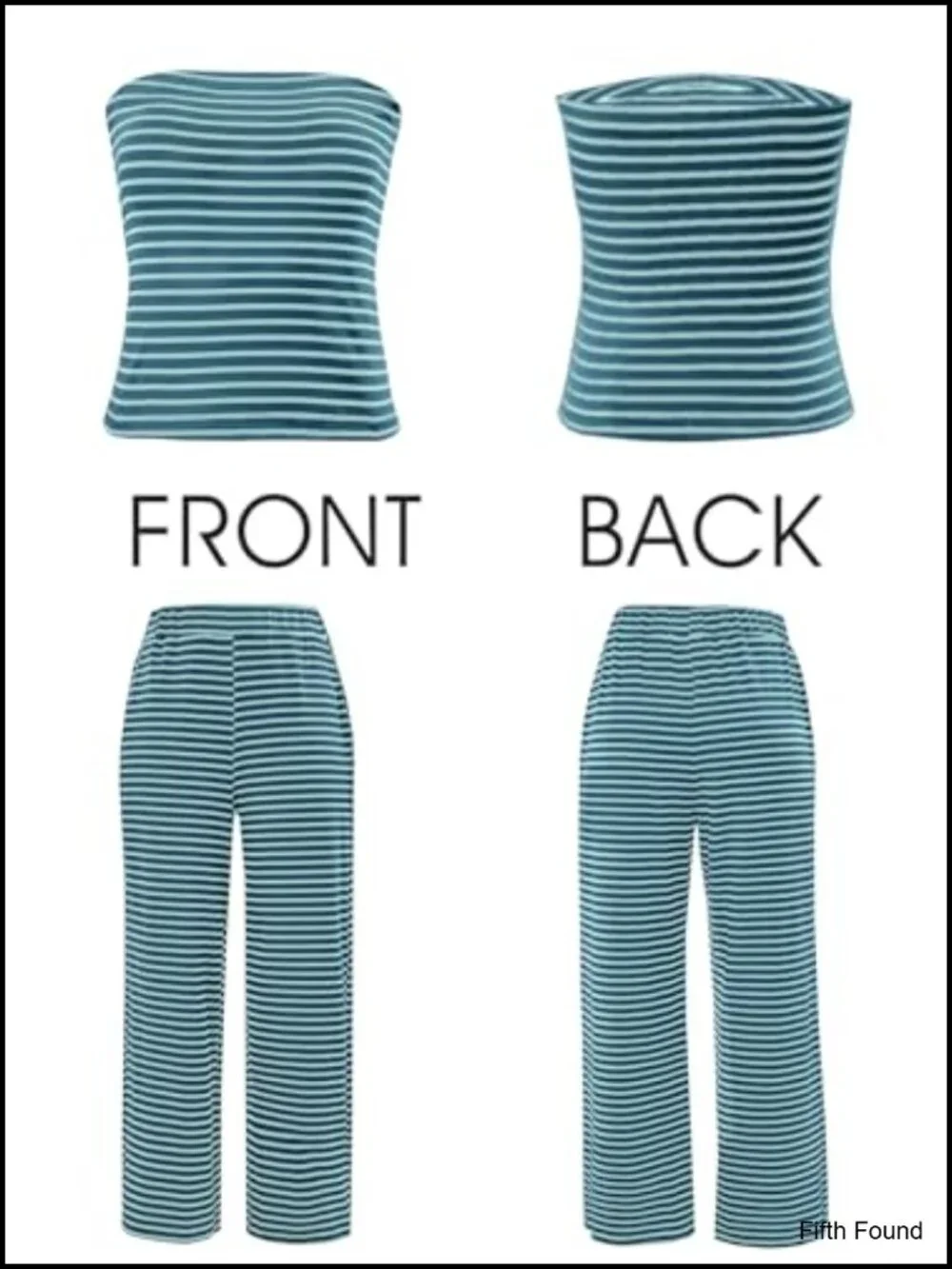 Striped 2 Piece Lounge Set: Strapless Crop Top & Wide Leg Pants